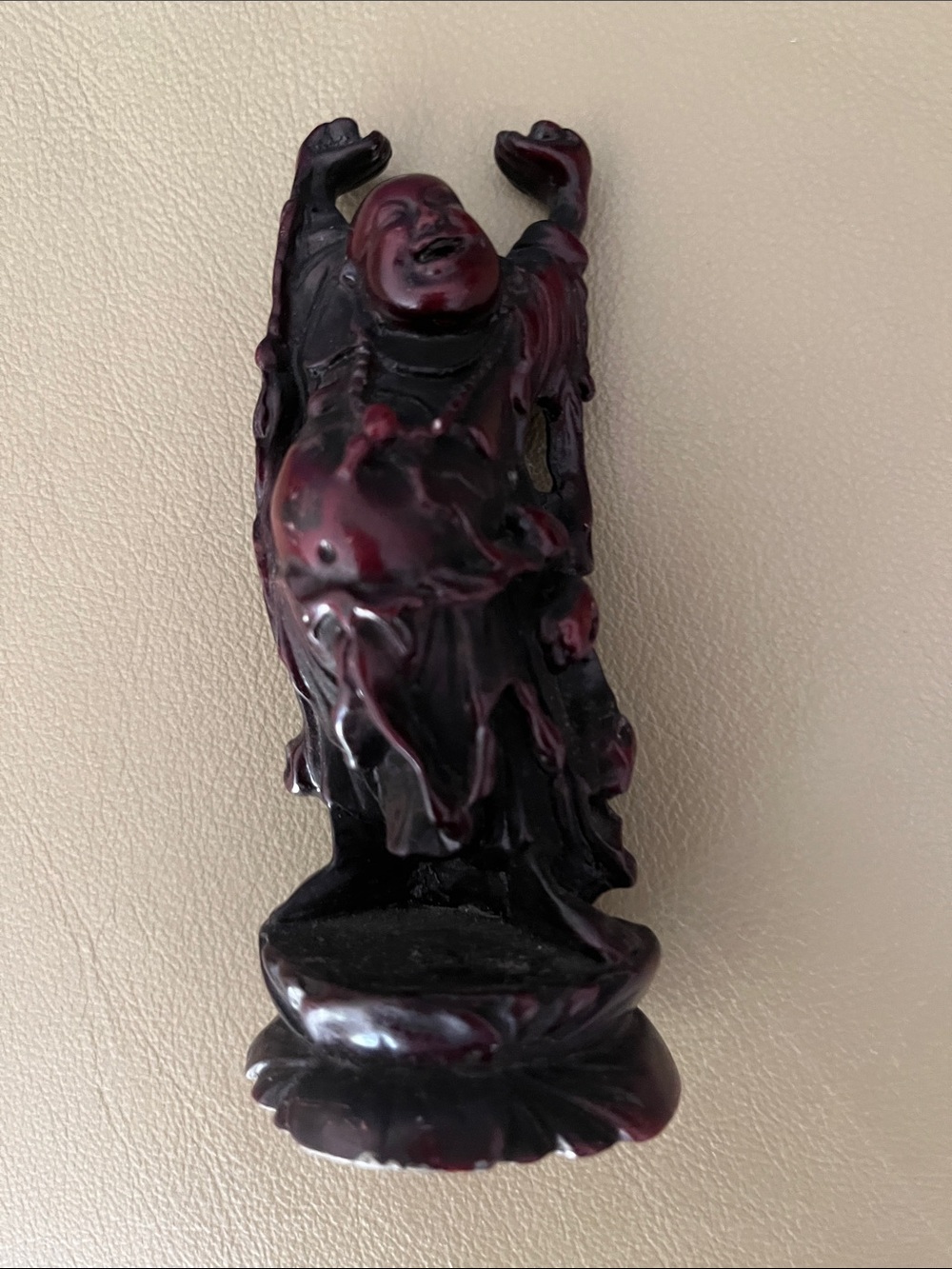 Laughing Buddha Figurine - Deep Burgundy Resin Home Art vintage
